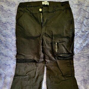 Black stretch boyfriend cargo wide leg pants